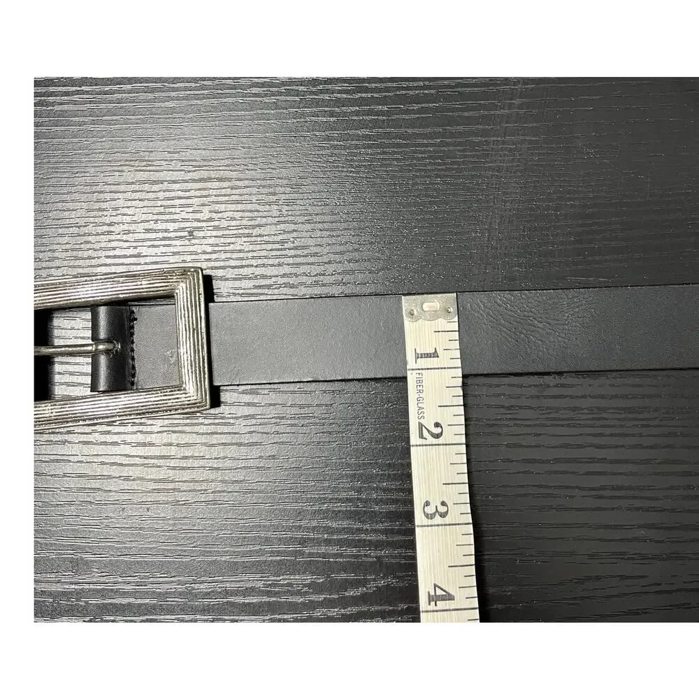Vintage Linea Pelle Classic Black Leather Belt with Unique Rectangular Buckle